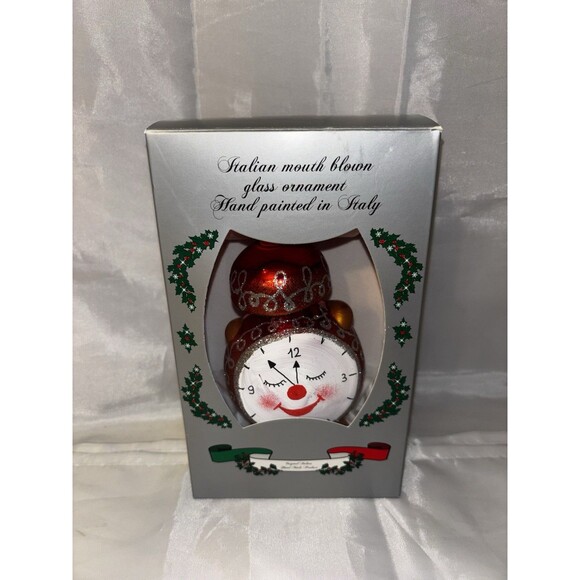Italy Mouth Blown Glass Glitter Cheerful Clock Christmas Ornament
